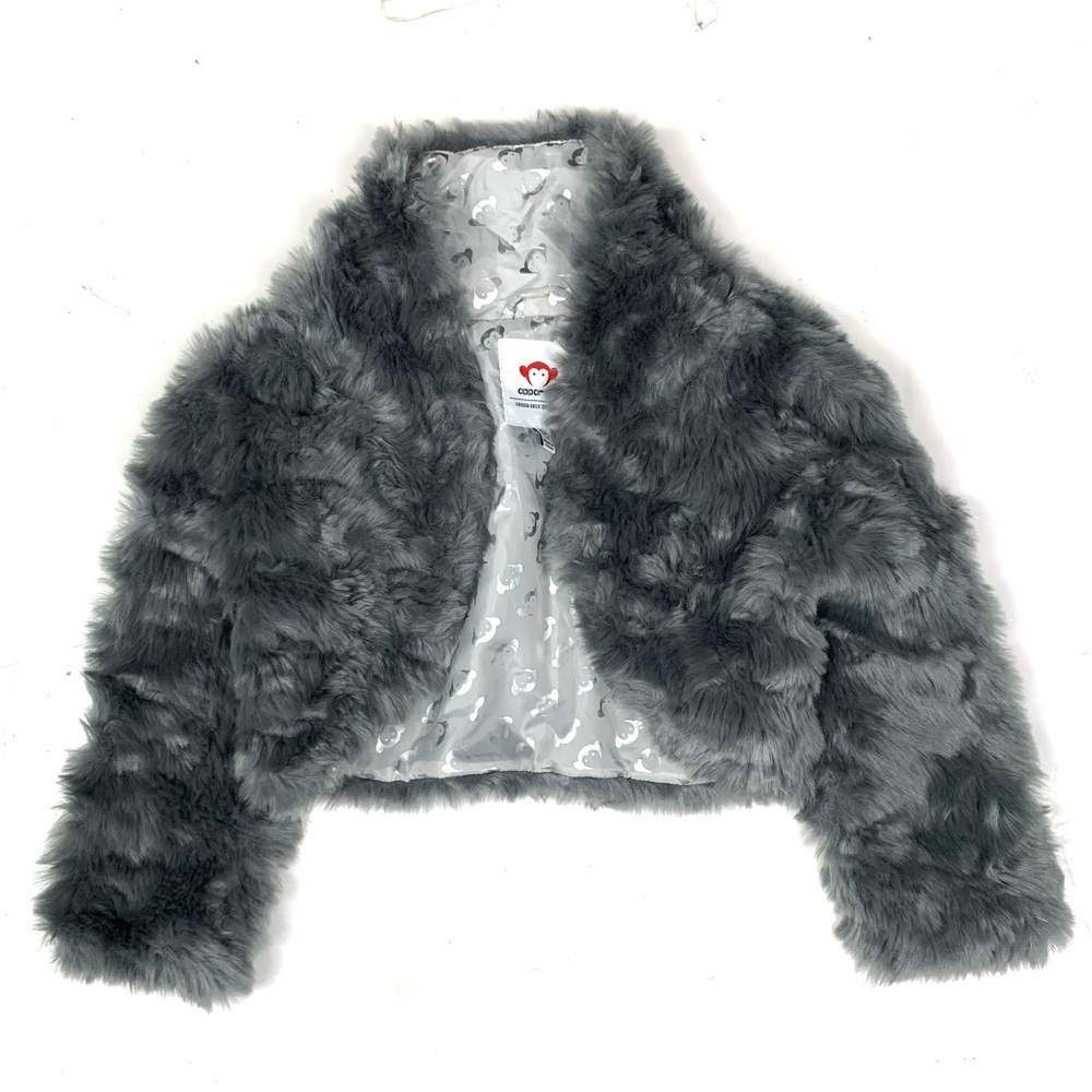 Appaman Girl Size 4T Faux Fur Open Front Coat Gray Boho Holiday Party Winter